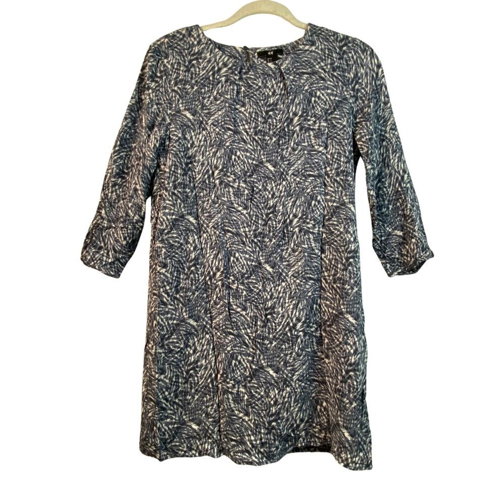 H & M Blue Marbled 3/4 Sleeve Pullover Shift Dress Size 6